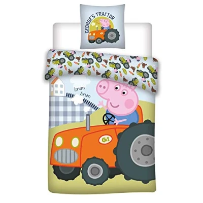 Imagen de 036 Peppa Pig Ropa de Cama, Cuna/Ropa Cuna, Georges Tractor, Cama Reversible, Funda Cojín 40x60 + Edredón 100x135cm, 100% Algodón Eco Tex