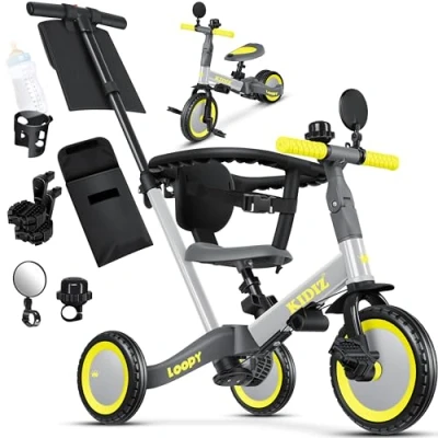Imagen de KIDIZ® 6en1 Bicicleta de Balance, Triciclo para niños 1 año a 5 Años, Capacidad Carga hasta 25kg, Incl. Manillar/Barra Seguridad/Cinturón Seguridad/Timbre/Espejo, Gris