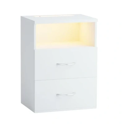 Imagen de CASARIA® Mesita de Noche Luz LED Táctil Regulable 2 Cajones 40x28x55cm Mesa Auxiliar Dormitorio Salón Blanco