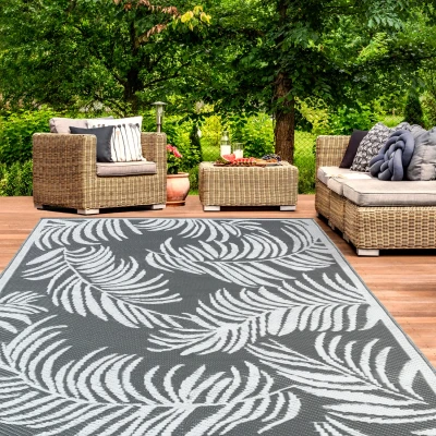 Imagen de IDMarket Alfombra exterior Coco Tropical gris y blanco 160 x 260 cm