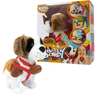 Imagen de Giochi Peziosi Emotion Pets Samby tierno Peluche de San Bernardo para mimar y Llevar a Cabo con su Correa Barril, niños Partir 3 años