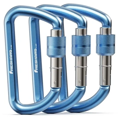 Imagen de FresKaro mosquetón, Tapón de Rosca carabina, Llavero Mosquetón Tornillo, Cerradura, 12kN 1224kg, Aluminio, Ultraligero, Elástico, para Llaves, Correa Perros, Azul, 3 Piezas