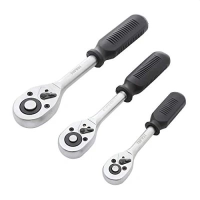 Imagen de TOPWAY Llave de Carraca 1/2&quot;, 3/8&quot; y 1/4&quot; 3PCs, Mango para Tubo Liberación Rápida 24 Dientes, Herramienta Mecánica Garaje Reparación Automática 420010