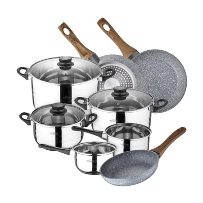 Imagen de Bateria de cocina 8 piezas SAN IGNACIO Toledo, acero inoxidable, con juego sartenes (22/24/26 cm) Daimiel en aluminio forjado