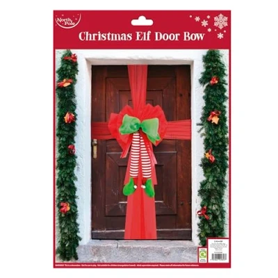 Imagen de Eurowrap Lazo grande para puerta de elfo Navidad, color rojo y verde con patas colgantes, decoración Navidad