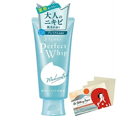 Imagen de Senka Perfect Whip Acne Care Facial Ｗash 120g Blotting Paper Set