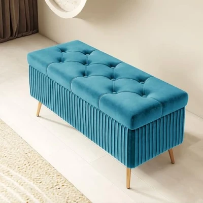 Imagen de taburete de almacenamiento tapizado con asiento, caja para dormitorio/taburete almacenamiento, tocador maquillaje, sofá reposapies, salón banco pie cama (