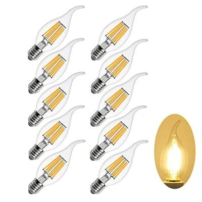 Imagen de Ruihua 10Paquetes E14 6W Regulable Blanco Cálido 2700K Bombillas LED de Filamento(Equivalente 60W Bombilla Halógena) 600LM Vela Vintage Edison Lámpara Ahorro Energía C35,AC 220 240V