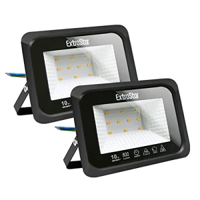 Imagen de EXTRASTAR Focos Luces LED Exterior 10W IP65, Luz Blanca Fría 6500K, 800lm, para Puertas, Terraza, Jardín, Patio, Parque, Garaje, 2 pcs, Negro
