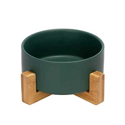 Imagen de SPUNKYJUNKY Comedero de cerámica para Perros y Gatos con Soporte bambú (850ml, Verde 1)