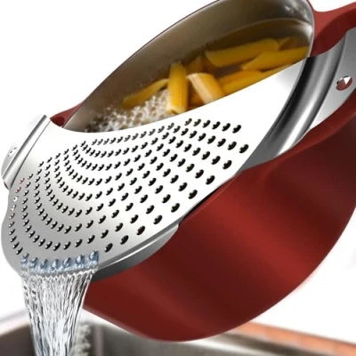 Imagen de Menz colador de pasta Ayuda para verter ollas y sartenes hasta 26 cm diámetro, estable acero inoxidable inoxidable, goteo, plano, ideal
