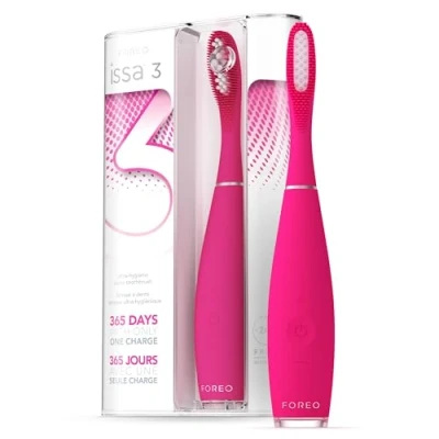 Imagen de FOREO ISSA 3 cepillo de dientes sónico ultra higiénico y recargable cerdas silicona polímero, cabezal 6 meses, 16 intensidades, 365 usos por carga, fucsia