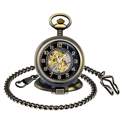 Imagen de MICGIGI Reloj de bolsillo unisex mecánico cuerda manual con lupa multifuncional cadena, Clásico