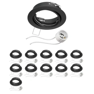 Imagen de ledscom.de 12 piezas marco empotrable en techo FERE negro mate orientable (LED/Halógeno/GU10/MR16/PAR16/50mm) incl. casquillo GU10