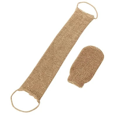 Imagen de Cáñamo espalda exfoliante 100 % natural 2 unidades de yute Cinturón lavado y Guantes exfoliantes naturales para el cuerpo la