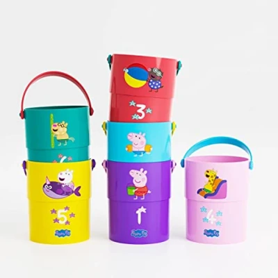 Imagen de Peppa Pig Cubos apilables de baño con Asas para Mejor Agarre 6 Cubos, números e Ilustraciones (DeQube 919D00053)