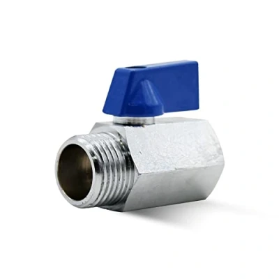 Imagen de DOJA Barcelona Valvula de Esfera Mini Azul 1/4&quot; M H Fontaneria Laton Cromado Bola para Bombas Agua, Tanques, Grifo Exterior, Conexiones Agua