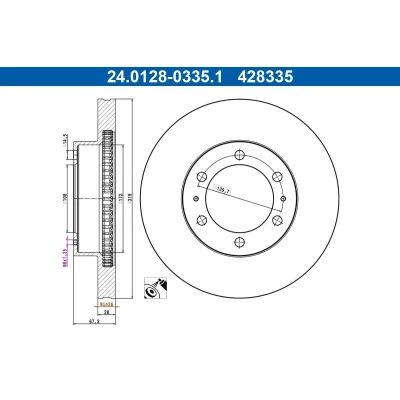 Imagen de ATE Disco de freno TOYOTA: HILUX VIII Pick up, 3 Pritsche/Fahrgestell (KUN1, TGN3, TGN2, TGN1, 24.0128 0335.1 Discos