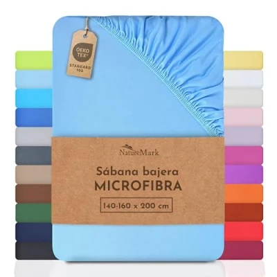 Imagen de NatureMark Hojas SPANNBET de Microfibra a un Precio Especial! Muchos tamaños y Colores Marca (140x200 160x200 cm, Azul Claro)