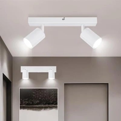 Imagen de Ketom 2 Piezas Lampara Techo Focos Orientables Blanco, GU10 Lámpara de con Focos, para el Ajustables y Giratorios, LED Salon, Cocina, Sin Bombilla