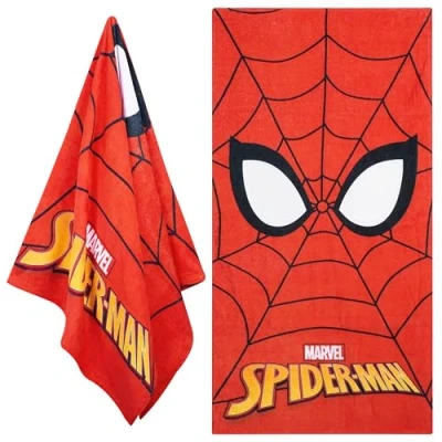 Imagen de Disney Toalla Playa para Niños, 100% Algodón, Secado Rápido Regalo Vacaciones (Rojo Spiderman)