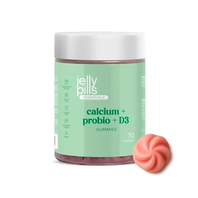 Imagen de Jelly Pills® Gominolas 240 mg Calcio &amp; Probióticos con Vit D3 y K2 70 Gummies Veganas sabor Fresa para huesos, músculos dientes mil millones de UFC Sin azúcares añadidos