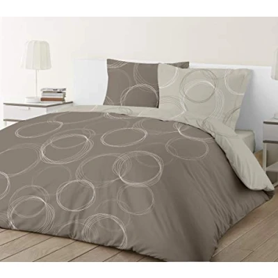 Imagen de Vision Juego de Cama Reversible Lenny Taupe Funda nórdica 200 x cm con 2 Fundas Almohada para Matrimonio 100% algodón