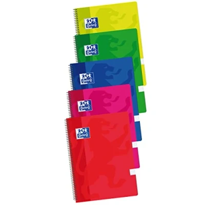 Imagen de Oxford Cuadernos A4 , Tapa Plástico, 80 Hojas, Cuadrícula 4x4, Pack 5 unidades, Surtido colores vivos