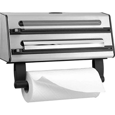 Imagen de Emsa Contura Portarollos de cocina triple, corta papel alumino, envoltura plástico, sandwich, corte en dos dimensiones, fácil manipular, 40.89 x 27.94 10.92 cm
