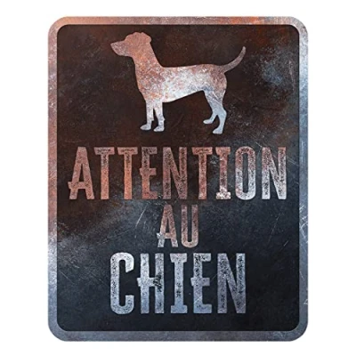 Imagen de D&amp;D Home, Panel de Aversión Atención al Perro, 25x20x0,3 cm, Versión Francesa, Fondo Negro, Señal Advertencia Metal Resistente óxido con Texto Divertido