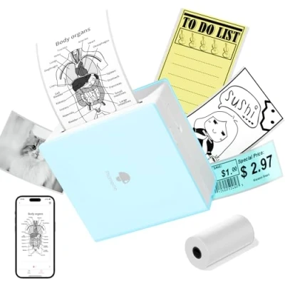 Imagen de Phomemo Impresora de Bolsillo M02 Mini Bluetooth portátil térmica con y Cable USB, Compatible Android iOS, para Diario, Estudio, Bricolaje, Verde