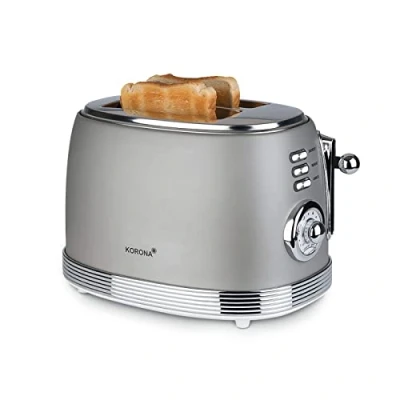 Imagen de Korona 21668 Tostadora 2 rebanadas diseño retro gris 6 niveles de tostado descongelar, asar, calentar 850 W accesorio para panecillos bandeja recogemigas centrado …