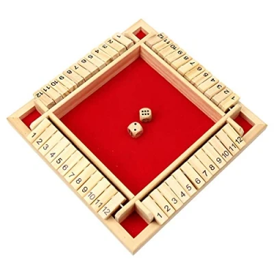 Imagen de Kitchnexus juego de mesa madera 4 jugadores lujo Shut The Box 12 piezas, clásico dados (rojo)