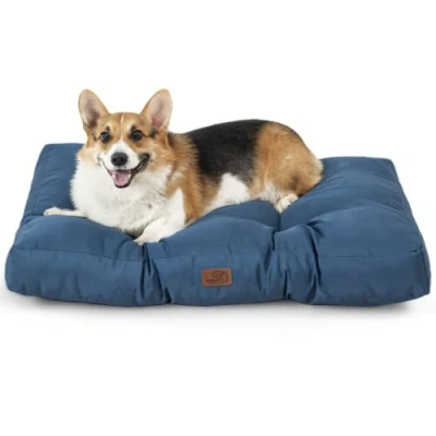 Imagen de Bedsure Cama Perro Impermeable Mediano 76x50x10 cm Colchón Lavable para Verano, Cojín Antipelo y Suave, Azul Oscuro, M