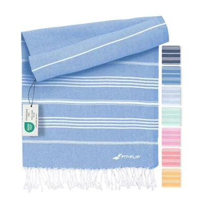 Imagen de Fit Flip Toalla Hammam Toallas de Playa Grandes algodón 100% Reciclado turca Secado rápido, Fouta, Grande pestemal Ideal como Sarong Azul 100x200cm Sultan