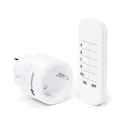 Imagen de conecto® Juego de enchufes inalámbricos: 1 Enchufe inalámbricos y Control Remoto, Uso en Interiores, 2300 vatios, diseño Compacto, Blanco