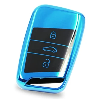 Imagen de Carcasa de Llave Coche 3 Botones TPU Cromado Brillante para Vd (Azul Cromado)