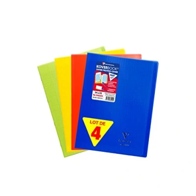 Imagen de Clairefontaine 981440AMZC Lot de 4 Cahiers Agrafés Koverbook 24x32 cm 96 Pages Grands Carreaux Papier Blanc 90 g Couverture Polypro (Bleu marine, Rouge, Vert, Jaune)