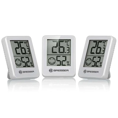 Imagen de Bresser Termómetro higrómetro Temeo Hygro Indicator, juego de 3 unidades para instalación o montaje en pared con indicador temperatura ambiente, blanco, 4,5 x 1,6 5,8 cm, pantalla 4,98 cm