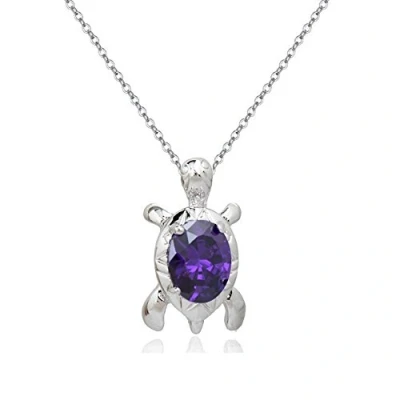 Imagen de Crystalline Azuria Mujer 18ct Chapado en Oro Blanco Tortuga Collar con Colgante Violeta Cristales de Zirconia 45 cm para y Niña