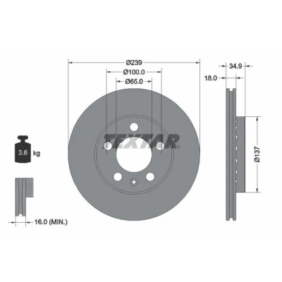 Imagen de TEXTAR PRO 92106803 Disco de freno 239 18 05/06 100 ventilación externa revestido sin perno sujeción rueda, buje rueda