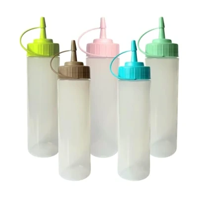 Imagen de HR Hogar Botella de Salsas Squeeze, 5 unds 350 mL, Botellas Exprimibles Reutilizables y Reciclables Sin BPA, Dispensador con Tapón Antifugas Goteo Fabricado en España (Surtido Colores)