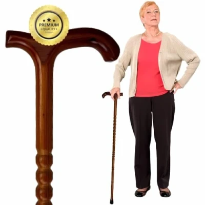 Imagen de OrtoPrime Bastón para Mayores Madera con Mango Derby Robusto Bastones Elegante Antideslizante de Paseo ORTOPÉDICO Anciano (Derby Claro Tallado)