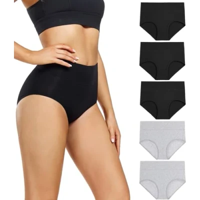 Imagen de wirarpa Braguitas Culotte Algodón para Mujer Bragas de Cintura Alta Cómodo Faja Reductora Ajustan Pack 5 Talla XL (48/50)