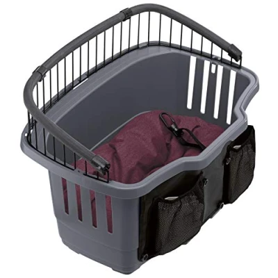 Imagen de Ferplast Transportín de Bicicleta para Perros Talla pequeña hasta 7 kg Atlas Bike 20 Rapid, Caja Viaje con Correa Seguridad y cojín, Reja protección, 47 x 35,5 h 34,5 cm Gris