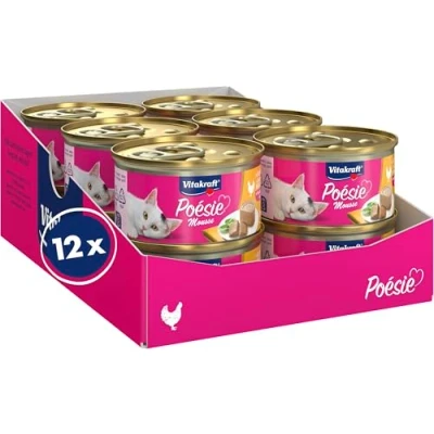 Imagen de Vitakraft Poésie Mousse, Comida húmeda para Gatos, Mousse aireada con Pollo, en tamaño Reserva, sin azúcar añadido (12 x 85 g)