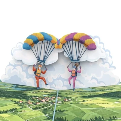 Imagen de MOKIO® tarjeta Pop Up Parapente/Paracaidismo regalo 3D para un cumpleaños, de felicitación emergente vuelo en parapente o biplaza