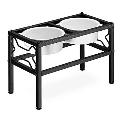 Imagen de Navaris Comederos elevados para Perros Grandes Set 2X comedero y Bebedero Alto 750 ML con 1x Soporte Elevado de Metal Perro Mediano Grande