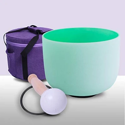 Imagen de ENERGYSOUND 432 Hz F Chakra del Corazón Color Verde Cuenco Cantor de Cristal Cuarzo Esmerilado 20 cm+Bolsa