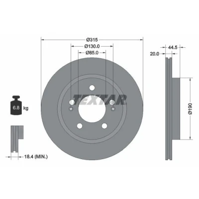 Imagen de TEXTAR 92332903 Disco de freno 315 20 05/07 130 ventilación interna revestido sin perno sujeción rueda, buje rueda SSANGYONG: Rexton